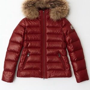 Moncler Red Puffer Jacket with Fur Hood